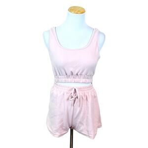 Pink Crop Co-Ord Set Top Shorts Size SMALL 2pc Set Loungewear Casual Chic Pastel